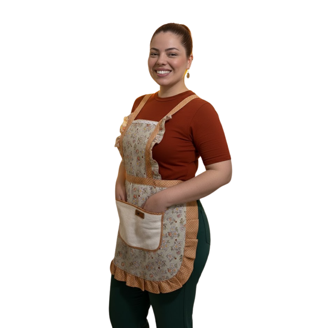 Avental Tecido Floral Cozinha Jardinagem Bolso Atoalhado