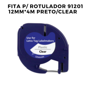 Kit 5 Fitas P/ Rotulador 91201 Dymo Letra Tag 12mm*4m Preto/Transp