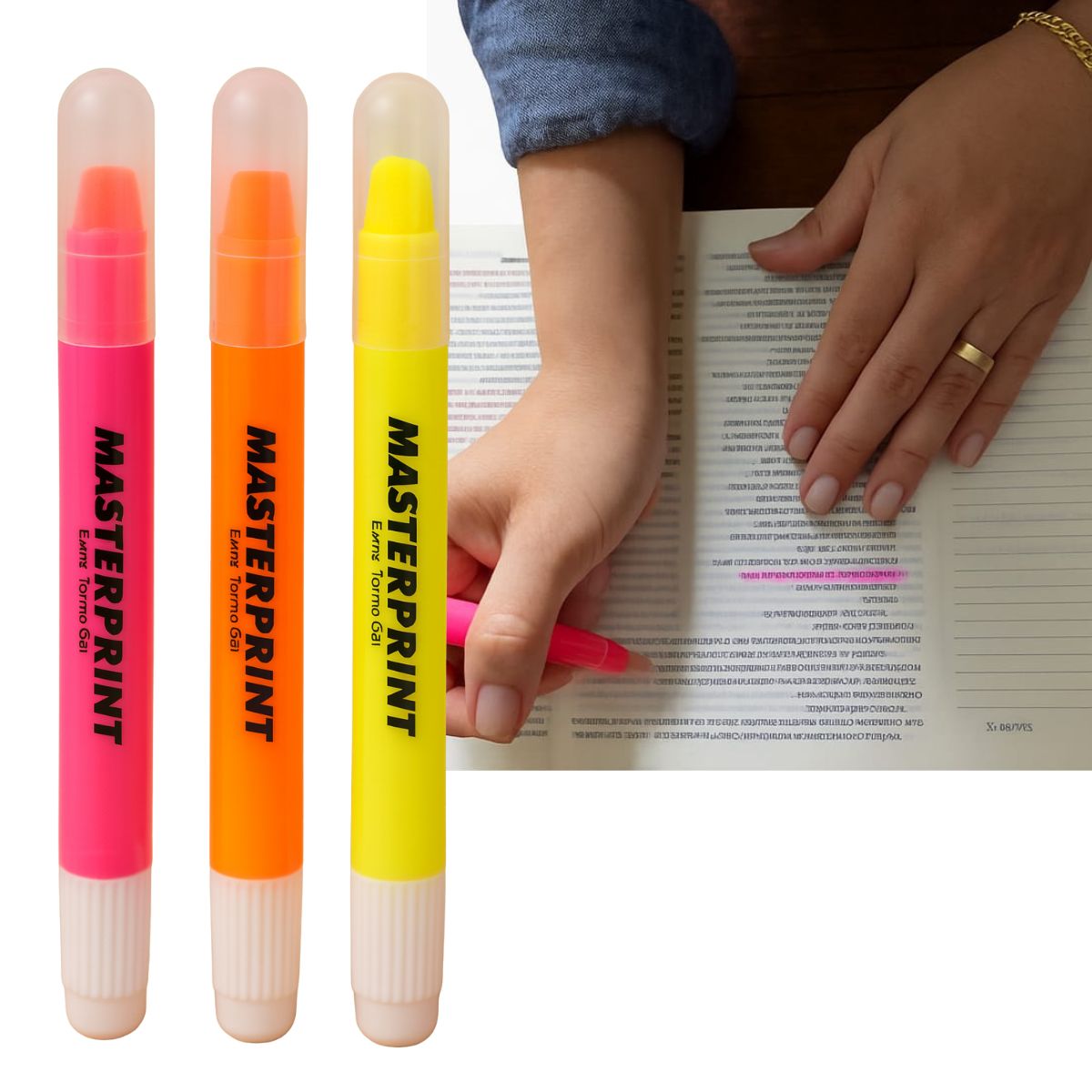 Kit 3 Canetas Marca Texto em Gel Neon Ponta Retrátil