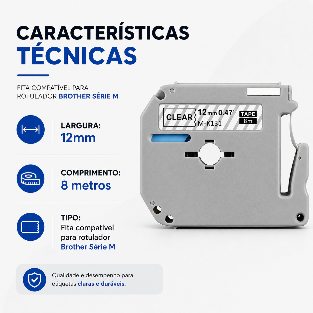 Fita Brother Compatível 12mm Mk-131 Transparente Letra Preta