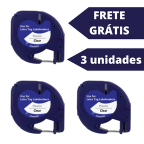 Kit 10 Fitas P/ Rotulador 91201 Dymo Letra Tag 12mm*4m Preto/Transp