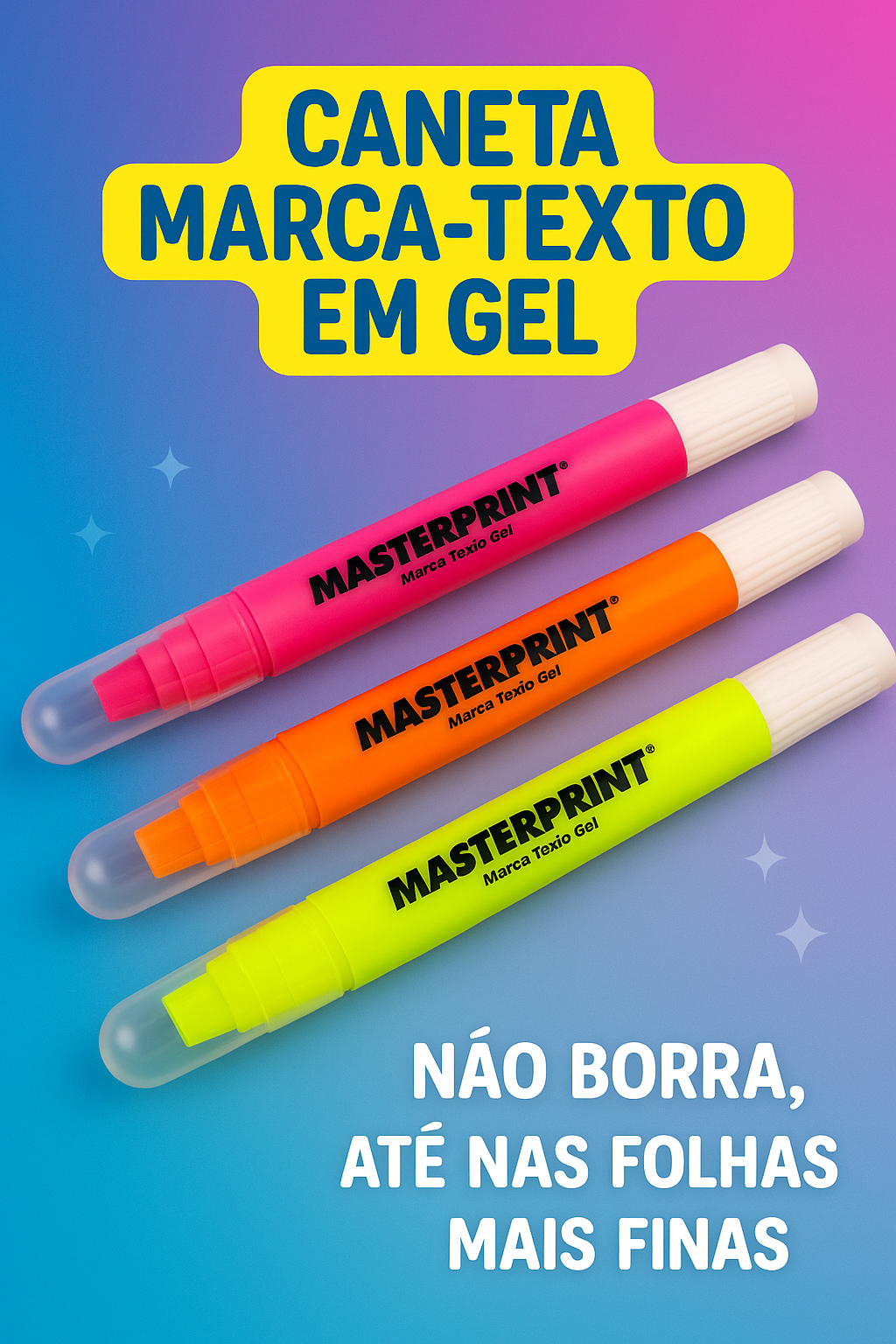 Kit 3 Canetas Marca Texto em Gel Neon Ponta Retrátil