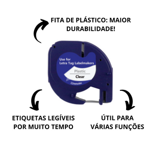 Kit 10 Fitas P/ Rotulador 91201 Dymo Letra Tag 12mm*4m Preto/Transp